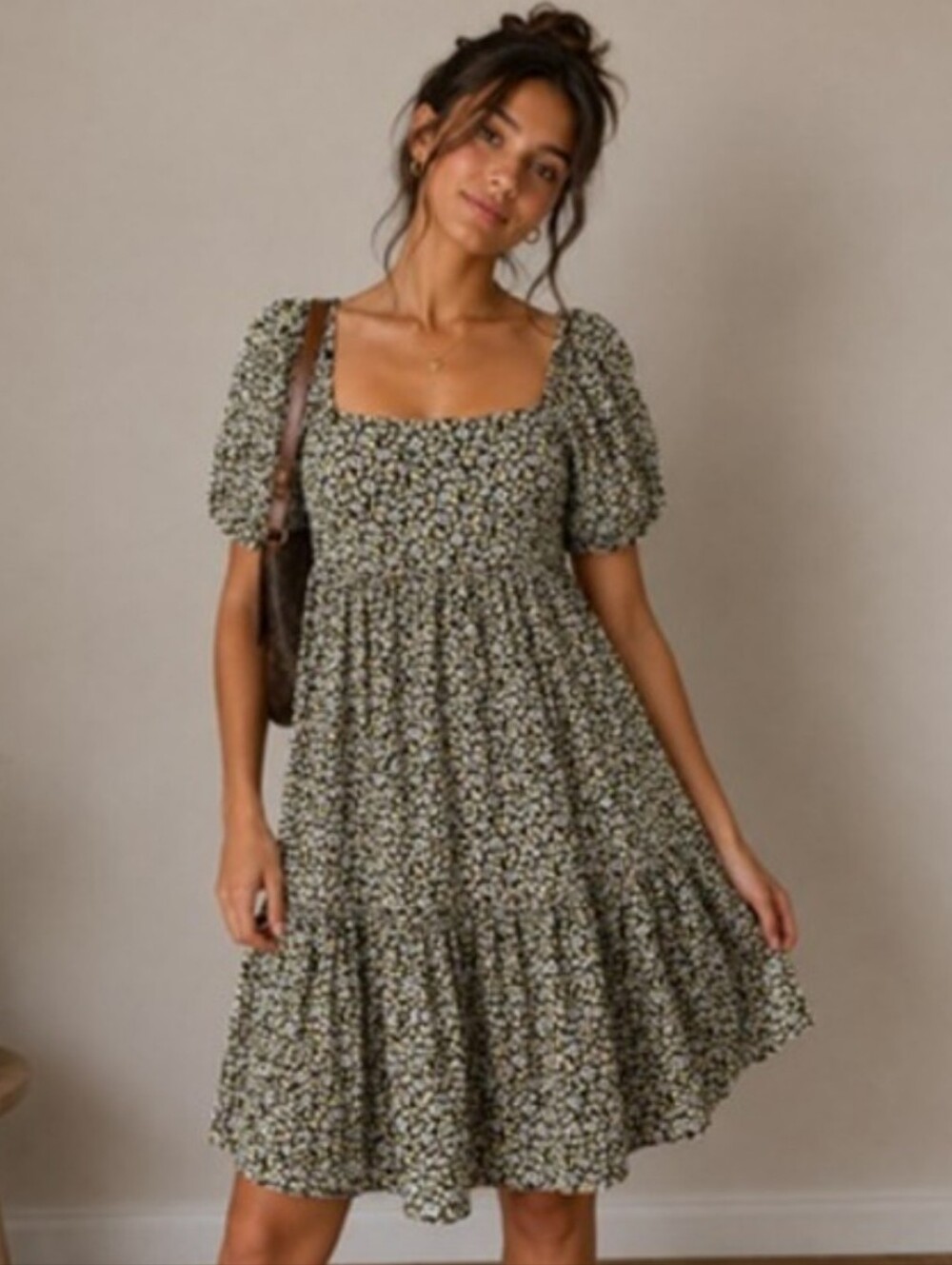 Uniqlo Womens Puff Sleeve Floral Mini Dress XS Cottagecore Milkmaid Cotton Ditsy